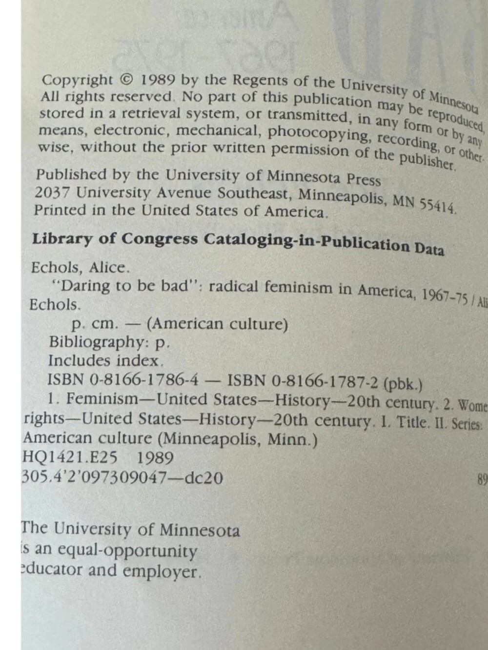 Daring to Be Bad by Alice Echols | Radical Feminism in America 1967-1975